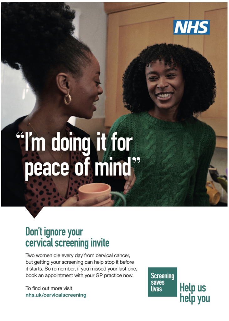 NHS information poster asking patients not to ignore their cervical screening invitation once received