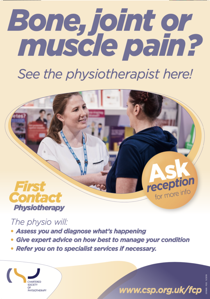 if you have bone, joint or muscle pain please see the physiotherapist at this practice